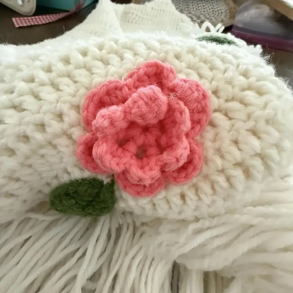 Crocheted Shawl? Couch Throw? Rosettes - Picture 2 of 7